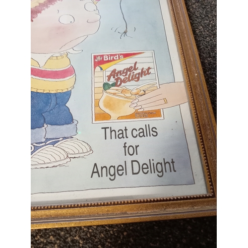 412 - A gold framed advertising print of Bird's Butterscotch flavour Angel Delight H 44cm x W 34cm, Damage... 