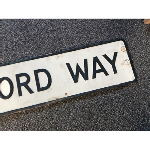 419 - Vintage steel Leaford way road sign H 23cm x 100cm