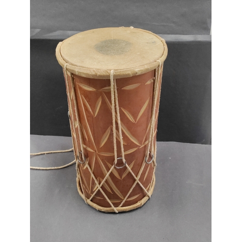 422 - Wood and animal skin drum. H 35cm x D 20cm