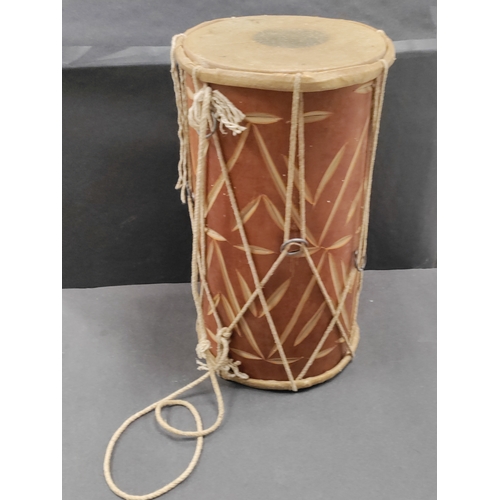 422 - Wood and animal skin drum. H 35cm x D 20cm