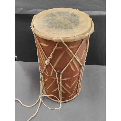 422 - Wood and animal skin drum. H 35cm x D 20cm