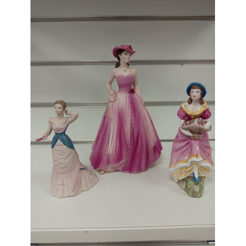 423 - Three Coalport lady figurines includes boxed collectors edition Porcelain Age of elegance 'evening p... 