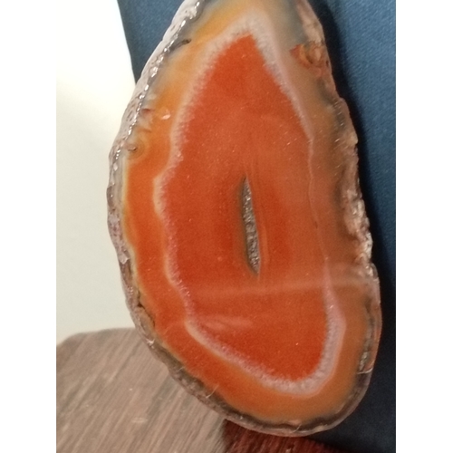 617 - Large Slice of natural Agate pendant on white metal L 40cm chain