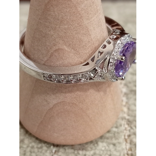 629 - Amethyst colour and diamanté 925 silver ring size P