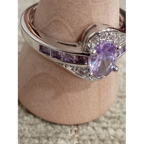 631 - 925 silver Amethyst colour and diamanté ring size P