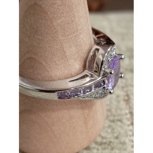 631 - 925 silver Amethyst colour and diamanté ring size P