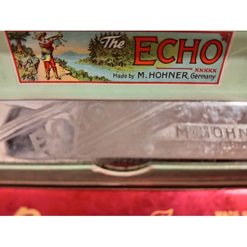 448 - Two vintage harmonicas, one in original box Echo made by M. Hohner Germany and one Parrot harmonica