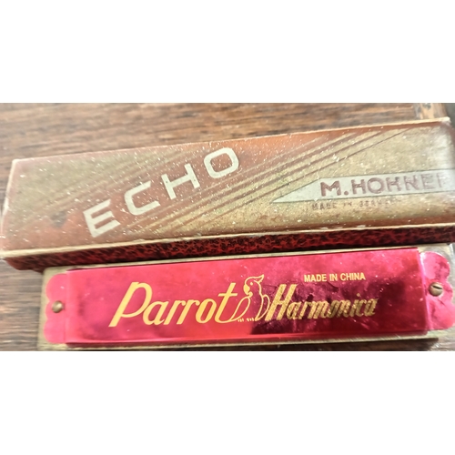 448 - Two vintage harmonicas, one in original box Echo made by M. Hohner Germany and one Parrot harmonica