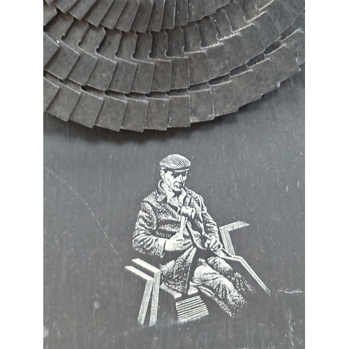 460 - Modern Welsh Slate Decorative Fan Sculpture, H 27.5cm x W 16cm