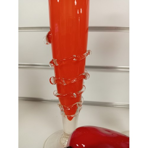 463 - Pair of Bohemian orange ruffle art glass vases H 29cm x W 10cm