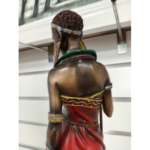 465 - The Leonardo collection Massai woman warrior and child figure H 46cm x W 26cm slight chip on rim of ... 