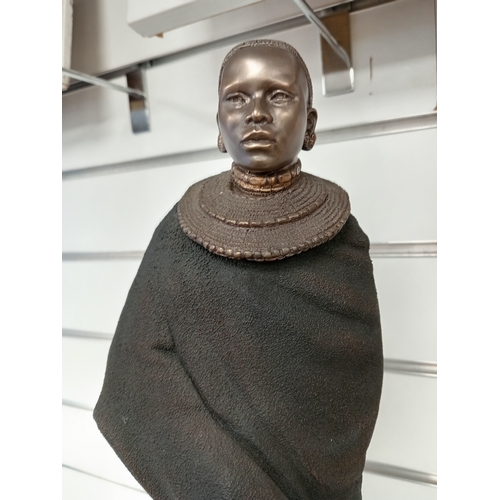 467 - Limited edition bronzed effect African woman, child and baby figure H 40cm x W 14cm