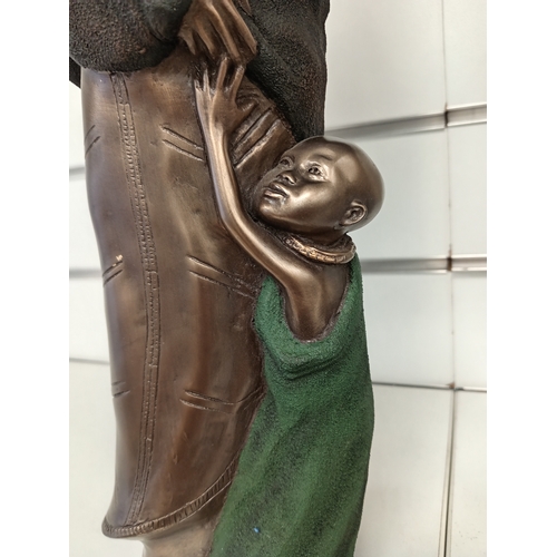 467 - Limited edition bronzed effect African woman, child and baby figure H 40cm x W 14cm