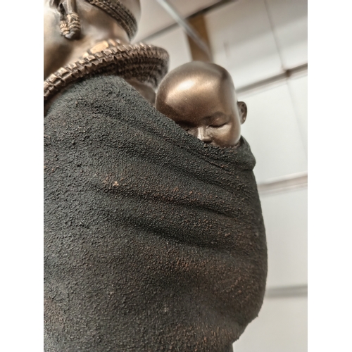 467 - Limited edition bronzed effect African woman, child and baby figure H 40cm x W 14cm