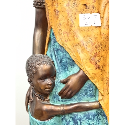 471 - Pair of African decorative lady figures one with child H 43cm x W 10cn and H 40cm x W 9cm