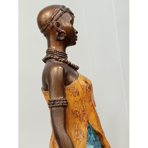 471 - Pair of African decorative lady figures one with child H 43cm x W 10cn and H 40cm x W 9cm