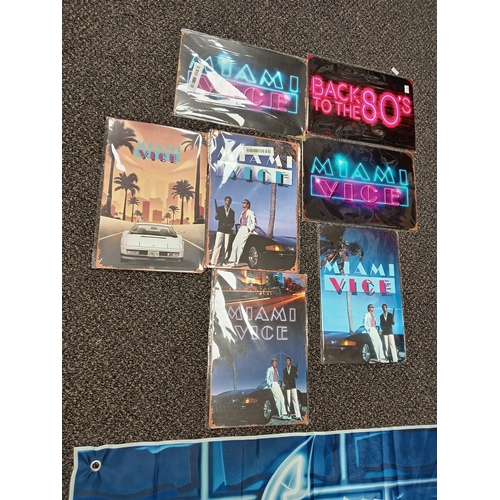 476 - Job lot of tin plate signs of Miami Vice measure H 30cm x W 20cm and a Large cocktail banner H 178cm... 