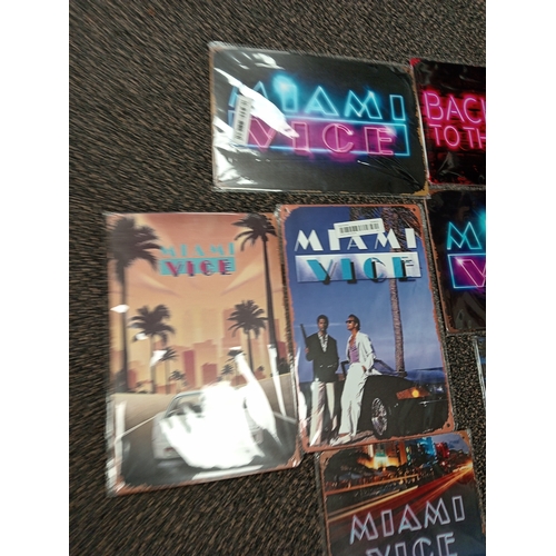 476 - Job lot of tin plate signs of Miami Vice measure H 30cm x W 20cm and a Large cocktail banner H 178cm... 