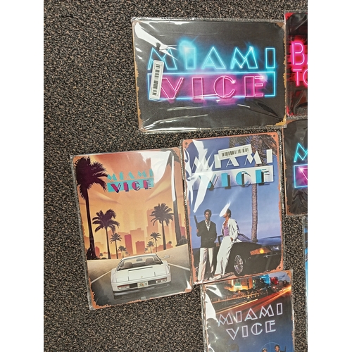 476 - Job lot of tin plate signs of Miami Vice measure H 30cm x W 20cm and a Large cocktail banner H 178cm... 