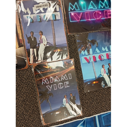 476 - Job lot of tin plate signs of Miami Vice measure H 30cm x W 20cm and a Large cocktail banner H 178cm... 