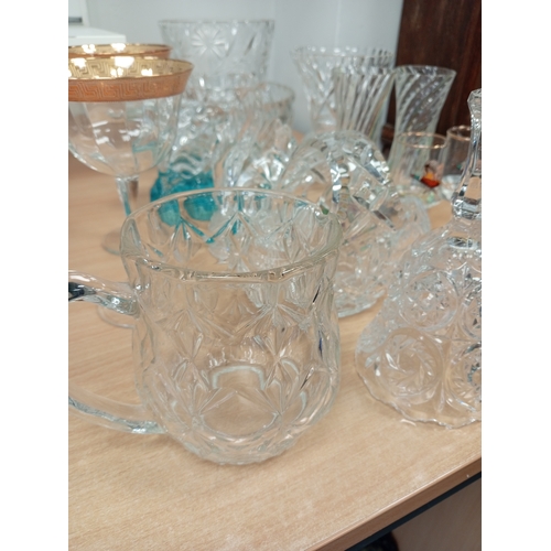 481 - Job lot of vintage glassware incudes cut glass basket, bowl and vases, glass animal figures, two orn... 