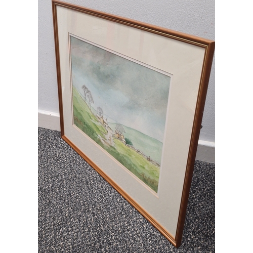 486 - Framed original Watercolour painting Rural Farm in Winter signed Clive Berry. H45cm x 58cm