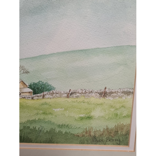 486 - Framed original Watercolour painting Rural Farm in Winter signed Clive Berry. H45cm x 58cm