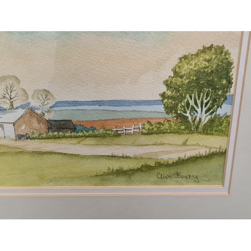 487 - Framed original Watercolour painting Rural Farm in Summer signed Clive Berry. H45cm x 58cm