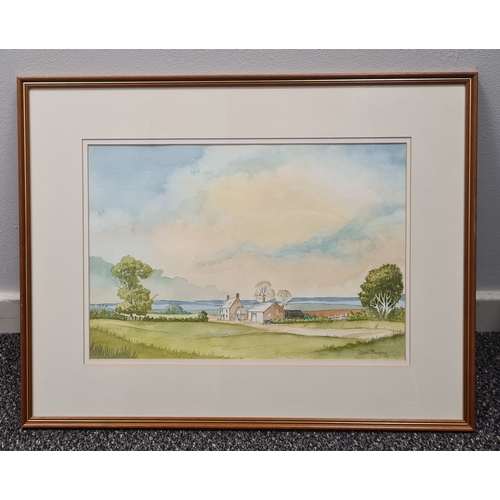 487 - Framed original Watercolour painting Rural Farm in Summer signed Clive Berry. H45cm x 58cm