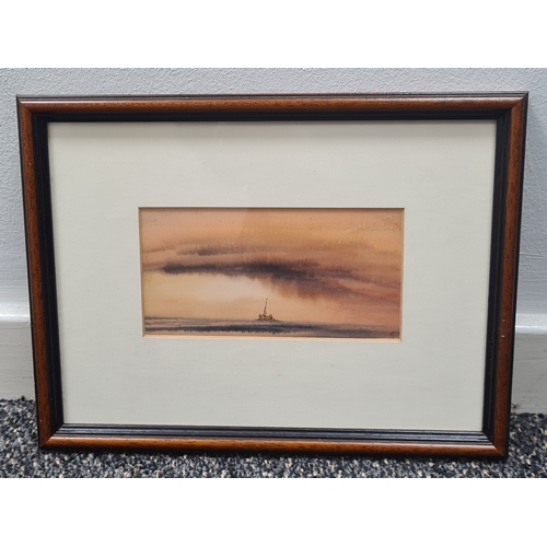 488 - Set of 3 framed atmospheric Seascapes monogrammed T.C for Trevor Castle. H21.5cm x28.5cm