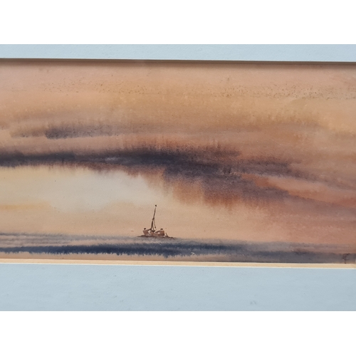 488 - Set of 3 framed atmospheric Seascapes monogrammed T.C for Trevor Castle. H21.5cm x28.5cm