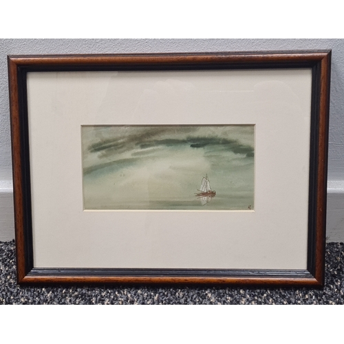 488 - Set of 3 framed atmospheric Seascapes monogrammed T.C for Trevor Castle. H21.5cm x28.5cm