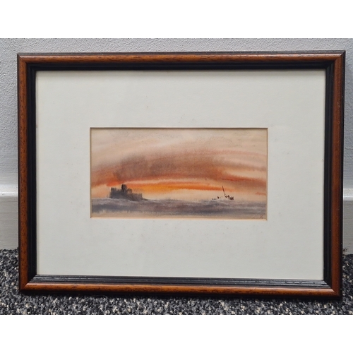 488 - Set of 3 framed atmospheric Seascapes monogrammed T.C for Trevor Castle. H21.5cm x28.5cm