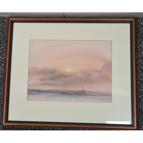 489 - Set of 3 framed atmospheric Seascapes monogrammed T.C for Trevor Castle. H30.5cm x35.5cm