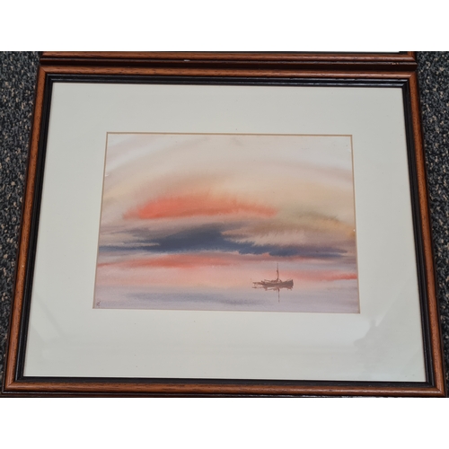 489 - Set of 3 framed atmospheric Seascapes monogrammed T.C for Trevor Castle. H30.5cm x35.5cm