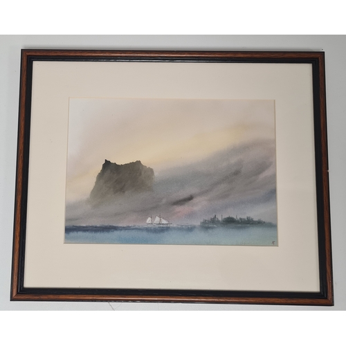 490 - Framed atmospheric Seascape monogrammed T.C for Trevor Castle. H33cm x40cm