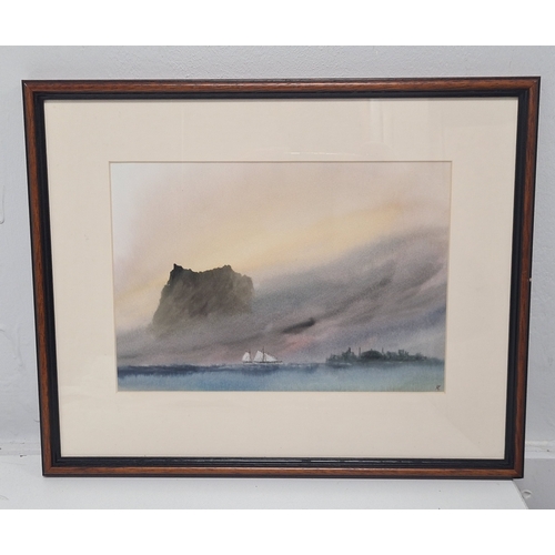 490 - Framed atmospheric Seascape monogrammed T.C for Trevor Castle. H33cm x40cm