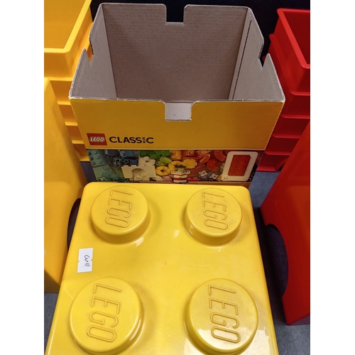 500 - Three lego storage boxes, Two small ones measure 15cm x W 12cm and one medium measures H 17cm x W 18... 