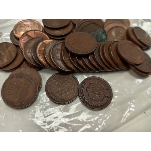 653 - Fifty-two Indian head and wheat one cent coins