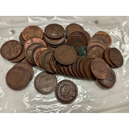 653 - Fifty-two Indian head and wheat one cent coins