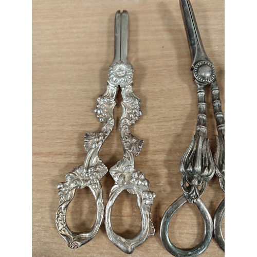 515 - Silver plated Victorian tea spoons and two pairs of silver plated grape scissors