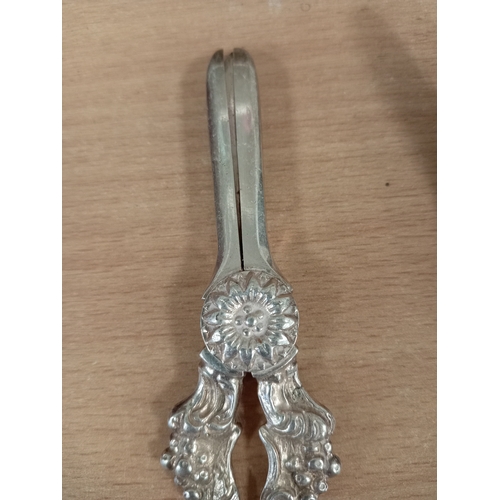 515 - Silver plated Victorian tea spoons and two pairs of silver plated grape scissors