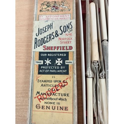 518 - Boxed Antique Sheffield stainless Steel dinner knives and two Victorian can tin openers