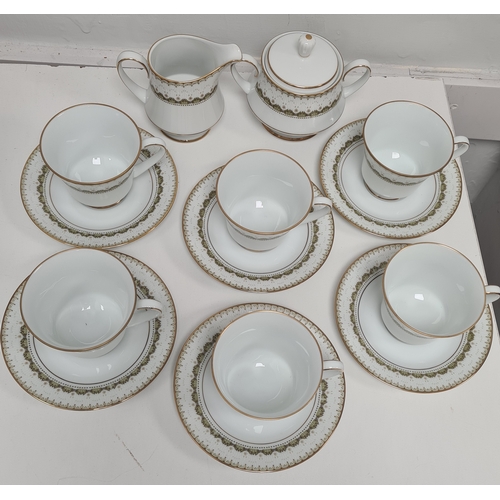 528 - Japanese Noritake Katrina Tea Set 2254 to include 6 cups, 6 saucers, milk jug and lidded sugar pot.