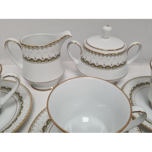 528 - Japanese Noritake Katrina Tea Set 2254 to include 6 cups, 6 saucers, milk jug and lidded sugar pot.