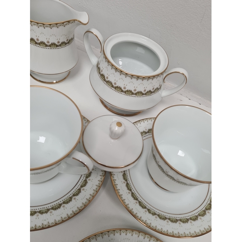 528 - Japanese Noritake Katrina Tea Set 2254 to include 6 cups, 6 saucers, milk jug and lidded sugar pot.