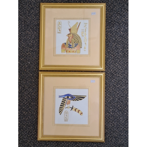 546 - Pair Of Egyptian themed gilt framed original gouache /acrylic paintings. H33cm x 31.5cm