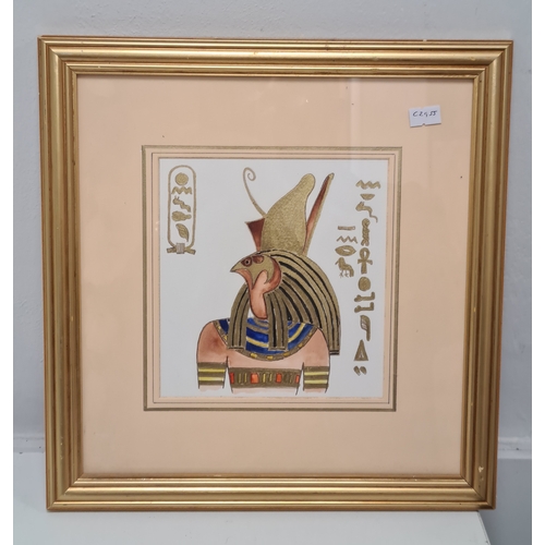 546 - Pair Of Egyptian themed gilt framed original gouache /acrylic paintings. H33cm x 31.5cm