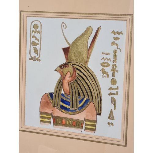 546 - Pair Of Egyptian themed gilt framed original gouache /acrylic paintings. H33cm x 31.5cm