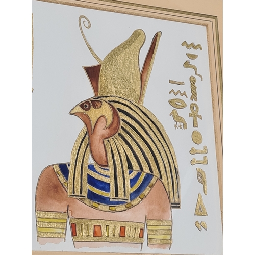 546 - Pair Of Egyptian themed gilt framed original gouache /acrylic paintings. H33cm x 31.5cm